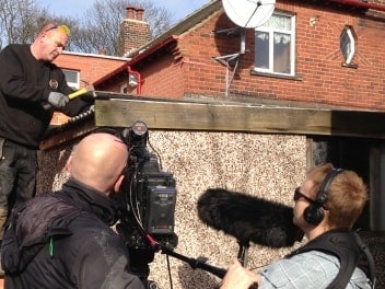 Leeds roofers with the BBC film crew